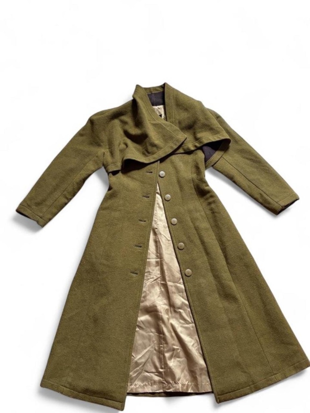 Green vintage Chatelaine coat with gold lining